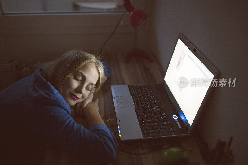 Young woman using laptop, social media, internet